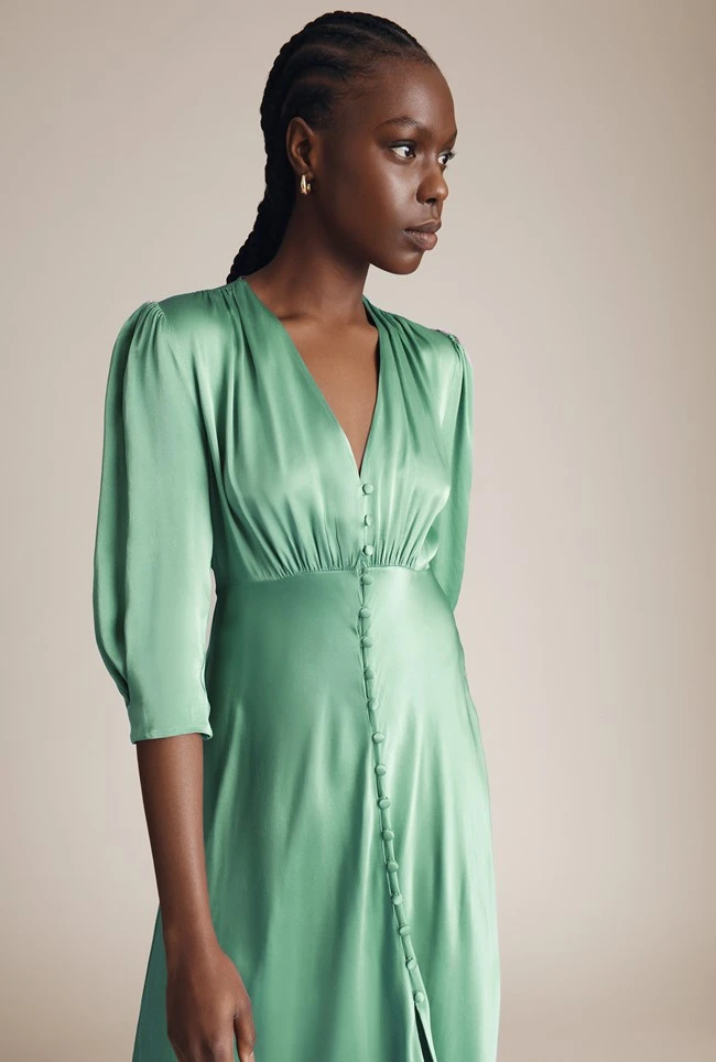 Madison Satin Midi Dress Jade - Image 2
