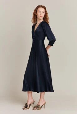 Madison Satin Midi Dress Navy