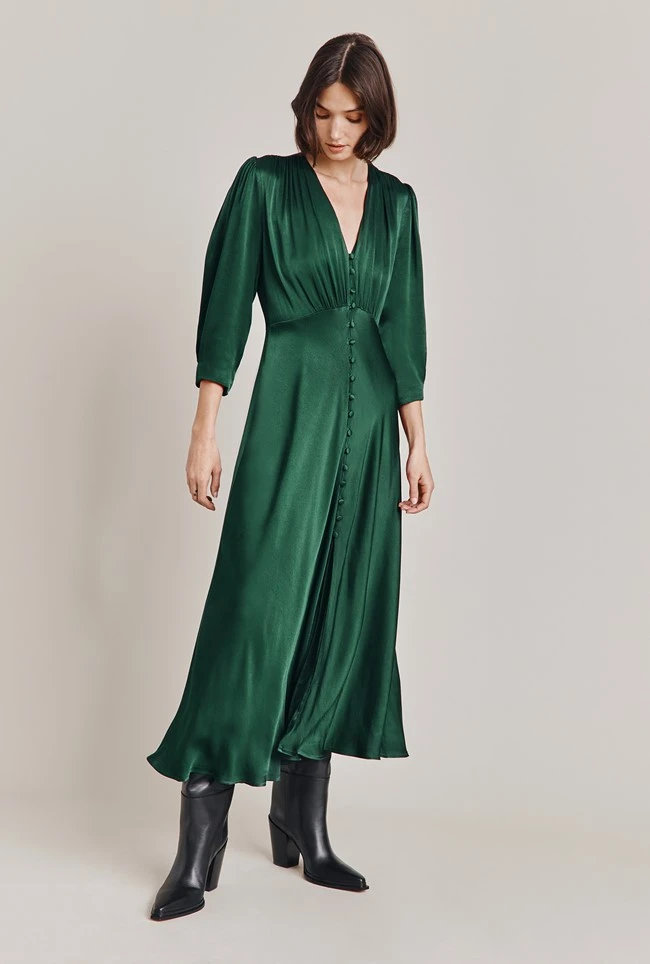 Madison Satin Midi Dress Dark Green - Image 3