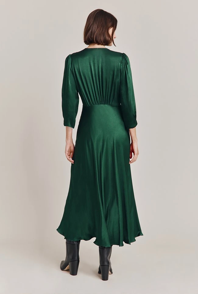 Madison Satin Midi Dress Dark Green - Image 4