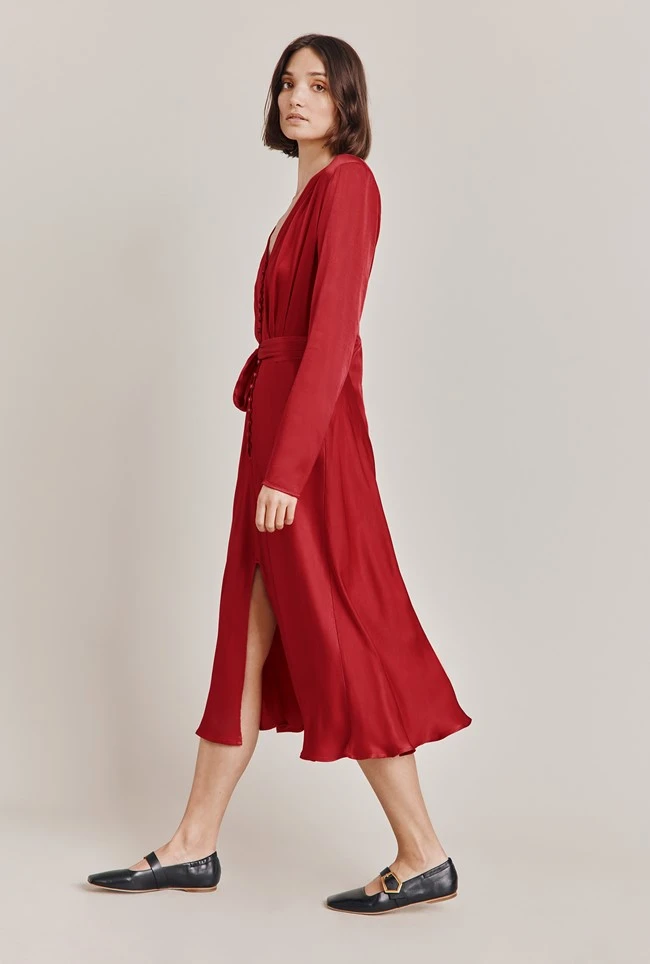 Meryl Satin Midi Dress Rosey Red - Image 3