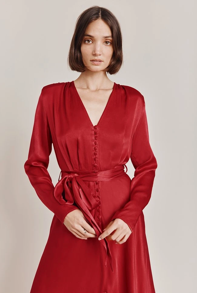 Meryl Satin Midi Dress Rosey Red - Image 2