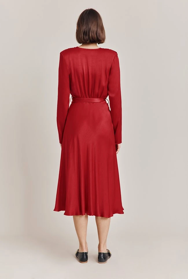 Meryl Satin Midi Dress Rosey Red - Image 4