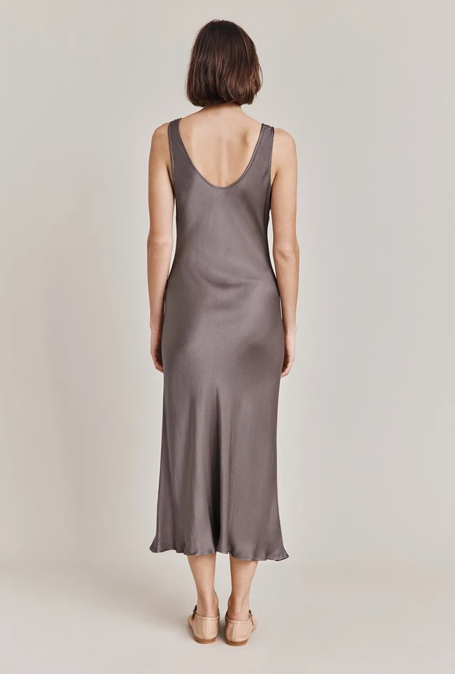Palm Satin Slip Midi Dress Grey - Image 4