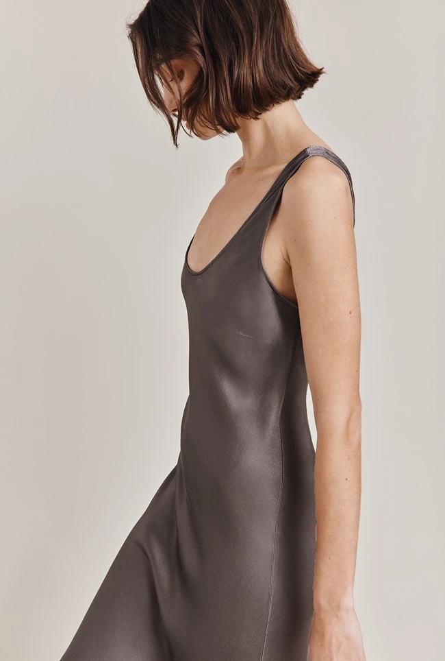 Palm Satin Slip Midi Dress Grey - Image 2