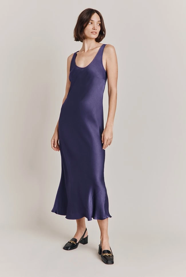 Palm Satin Slip Midi Dress Purple - Image 2