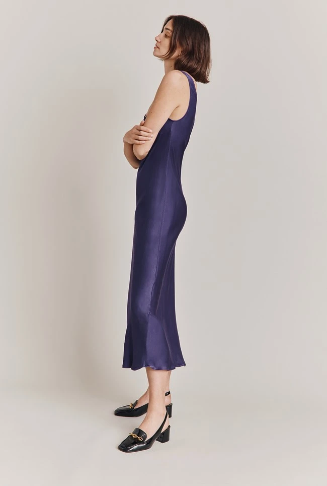 Palm Satin Slip Midi Dress Purple - Image 3
