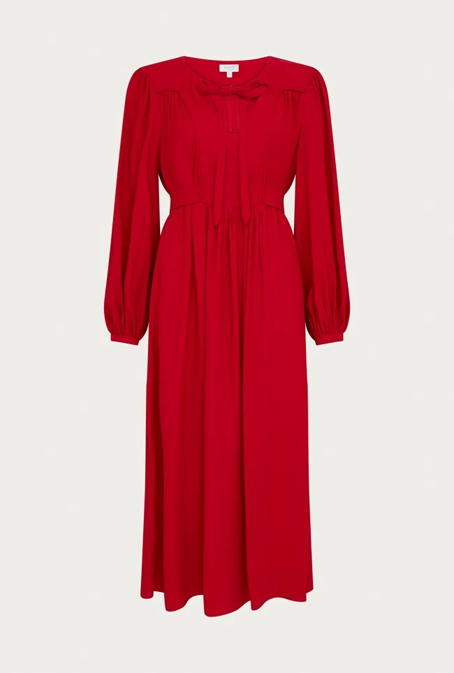 Rose Crepe Midi Dress Red - Image 9