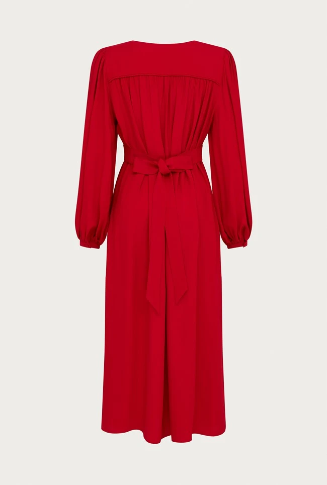Rose Crepe Midi Dress Red - Image 10