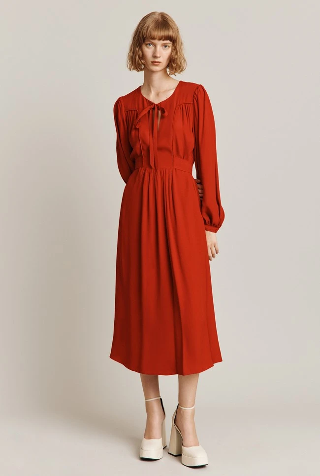 Rose Crepe Midi Dress Red - Image 2