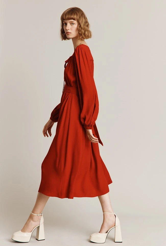 Rose Crepe Midi Dress Red - Image 6