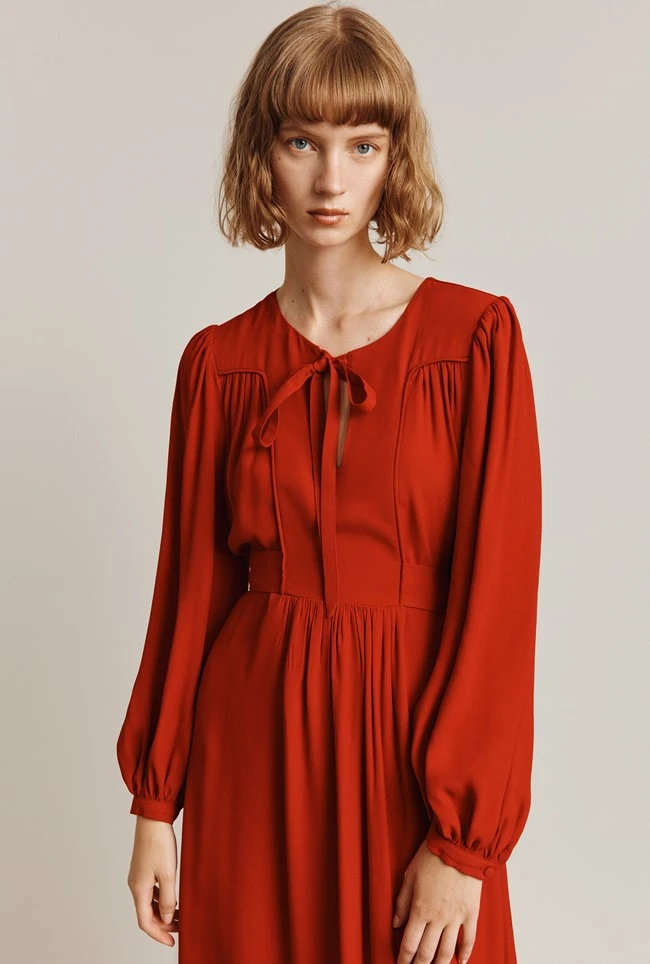 Rose Crepe Midi Dress Red - Image 7