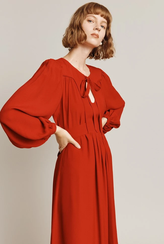 Rose Crepe Midi Dress Red - Image 8