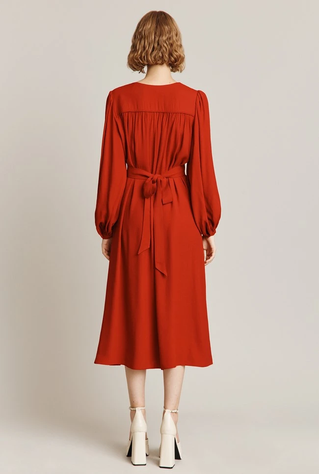 Rose Crepe Midi Dress Red - Image 4