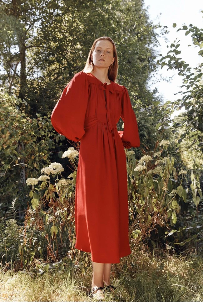 Rose Crepe Midi Dress Red