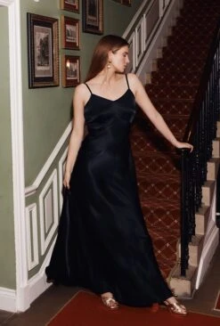 Winnie Satin Maxi Dress Navy