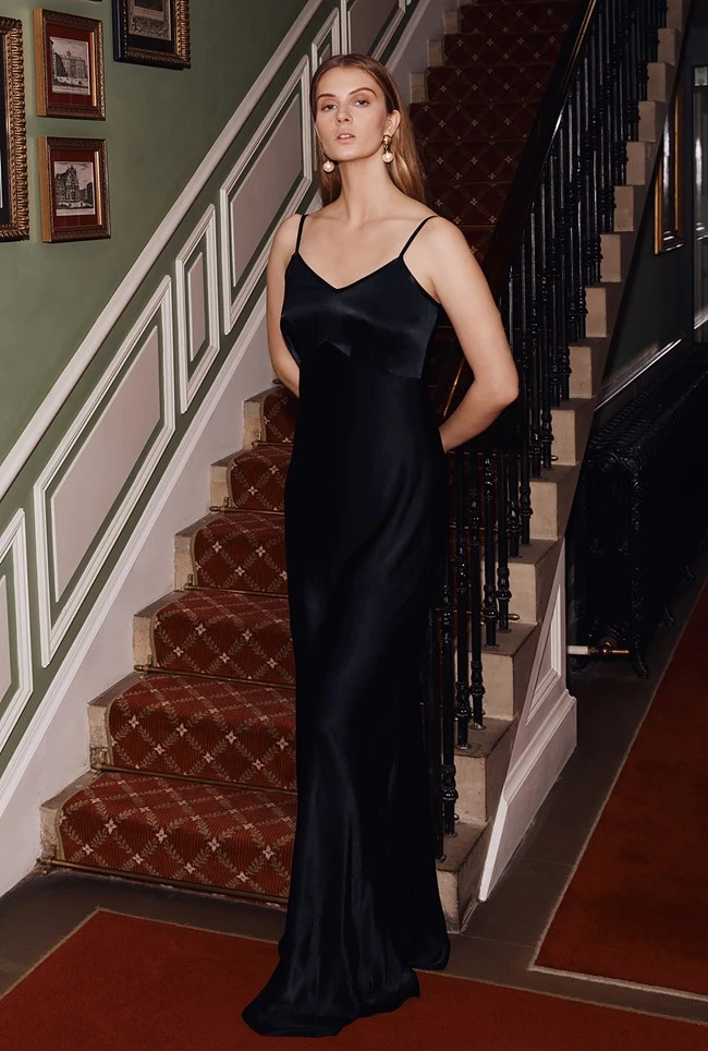 Winnie Satin Maxi Dress Navy - Image 3
