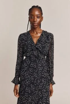 Su Georgette Maxi Dress Black Velvet Bows