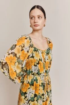 Pandora Georgette Midi Dress Green Hydrangea