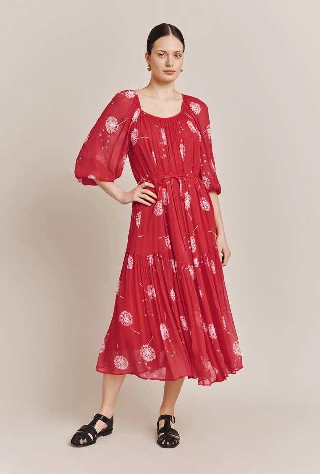 Pandora Satin Midi Dress Red Dandelion - Image 2