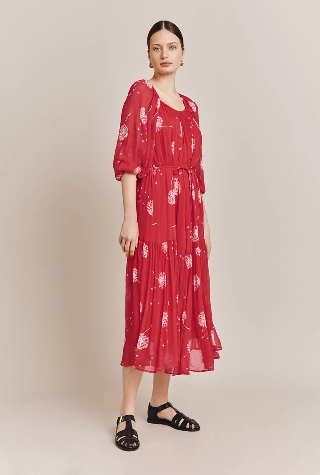 Pandora Satin Midi Dress Red Dandelion - Image 3