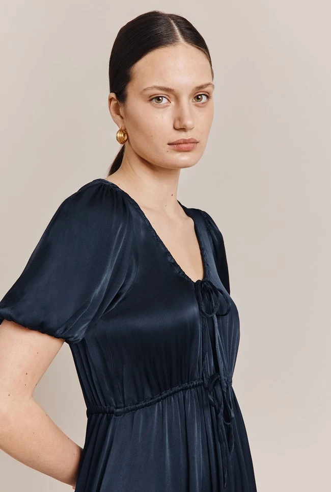 Morella Satin Midi Dress Navy - Image 3
