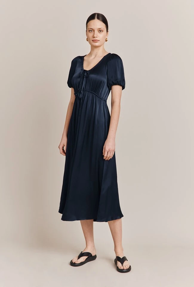Morella Satin Midi Dress Navy - Image 2