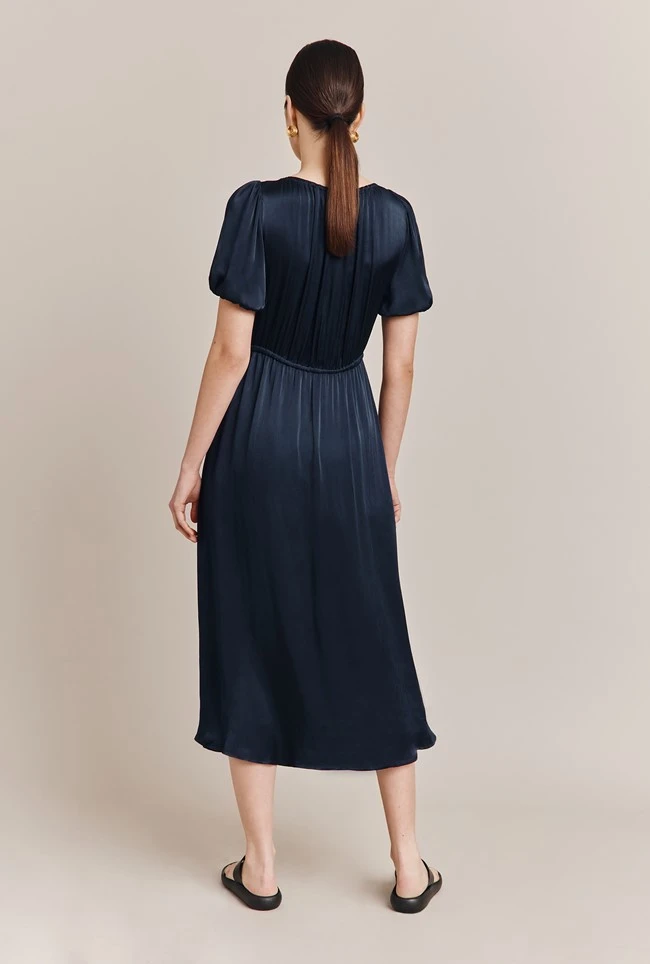 Morella Satin Midi Dress Navy - Image 4