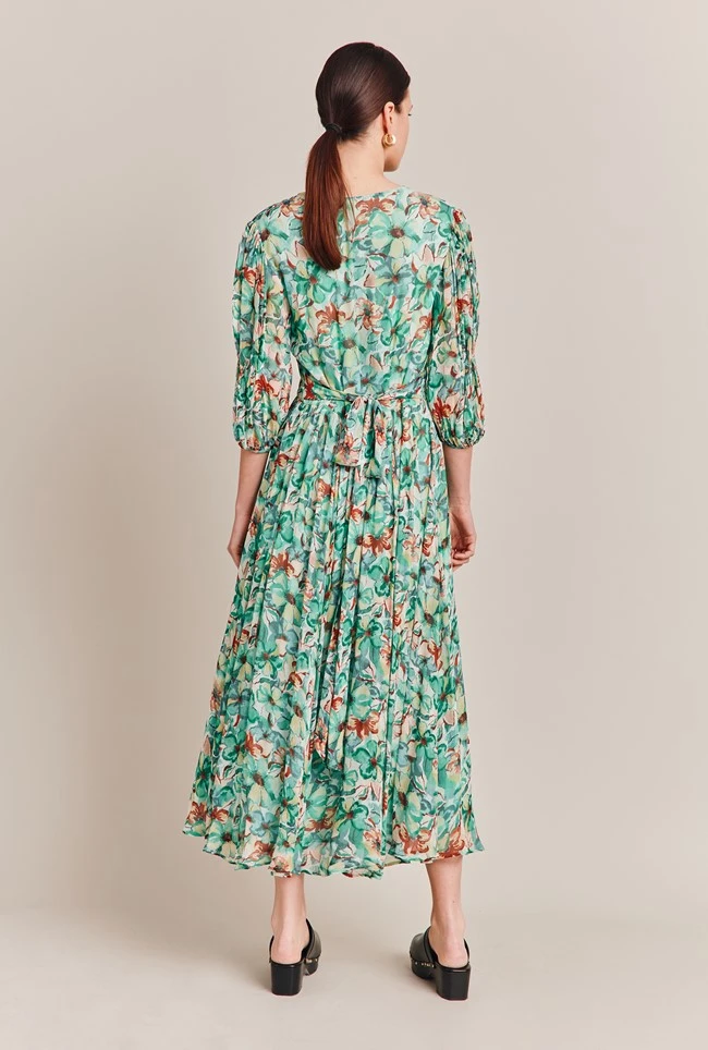 Margot Georgette Midi Dress Green Floral - Image 4