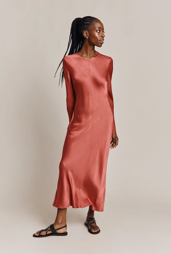 Mari Satin Midi Dress Burnt Sienna - Image 5