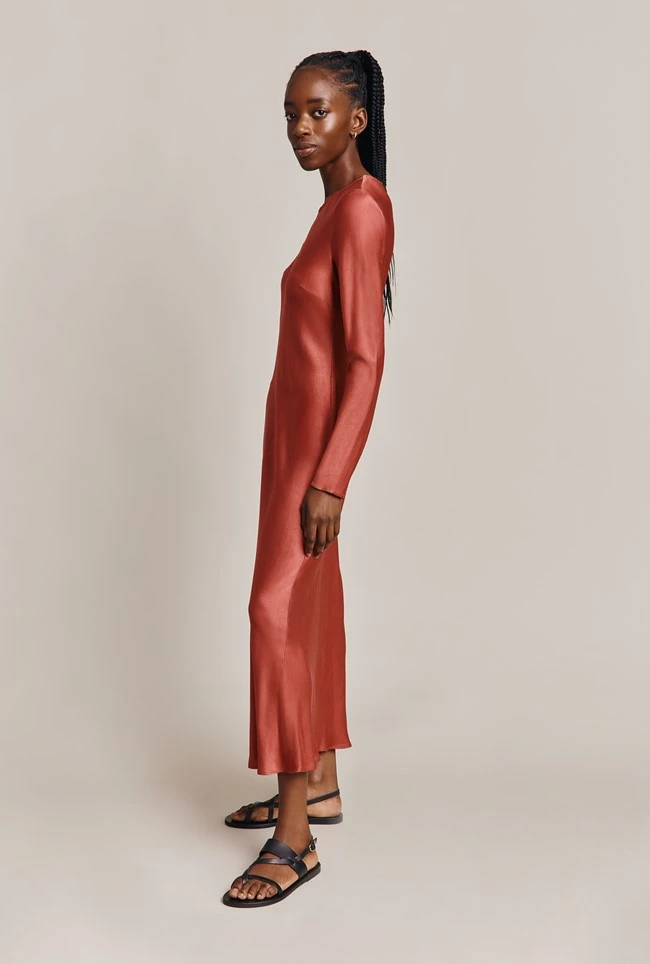 Mari Satin Midi Dress Burnt Sienna - Image 6