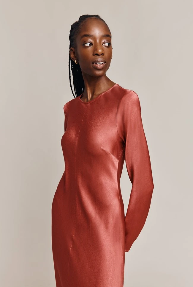 Mari Satin Midi Dress Burnt Sienna - Image 8