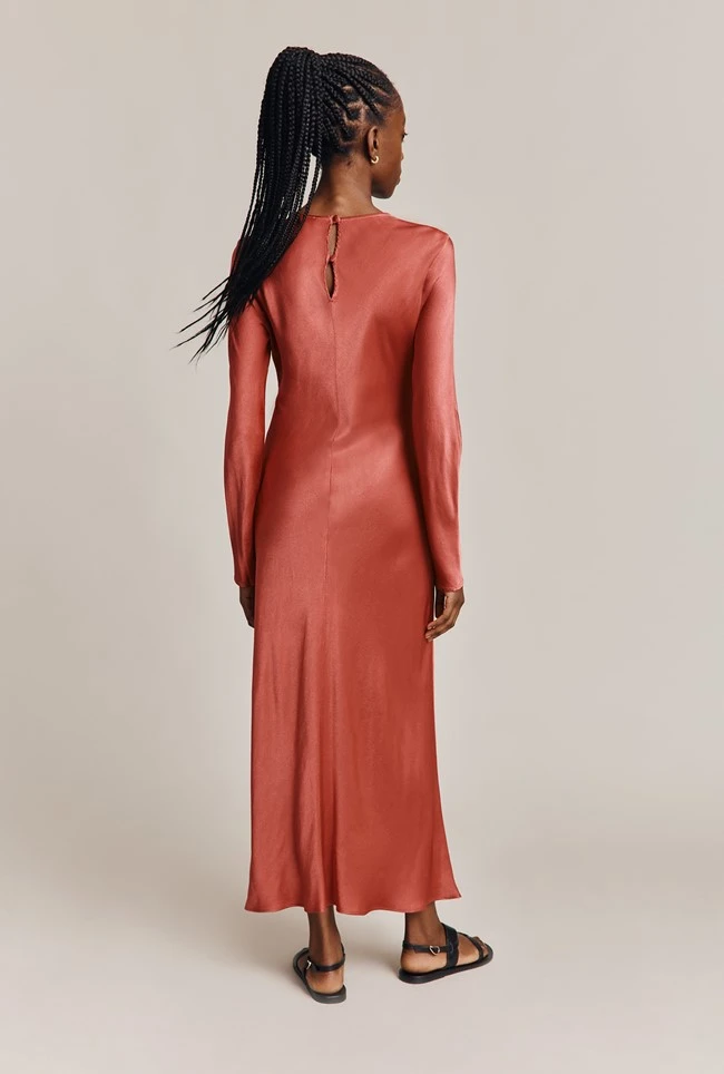 Mari Satin Midi Dress Burnt Sienna - Image 7