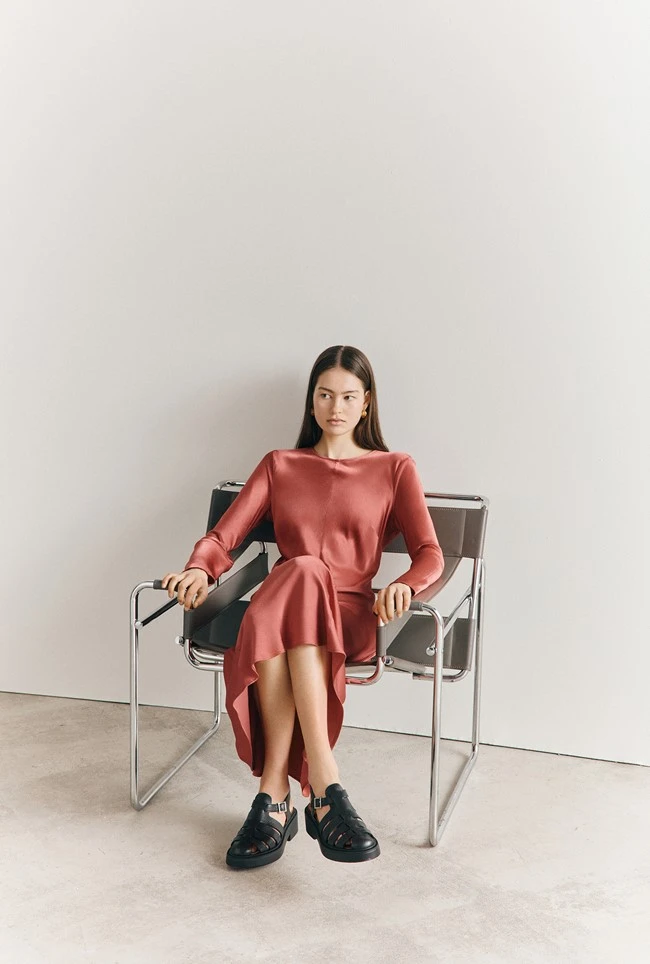 Mari Satin Midi Dress Burnt Sienna - Image 4