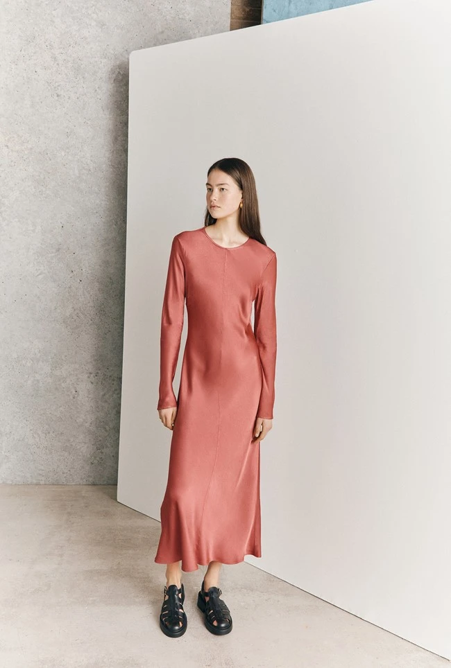 Mari Satin Midi Dress Burnt Sienna - Image 2