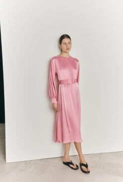 Delia Midi Satin Dress Pink