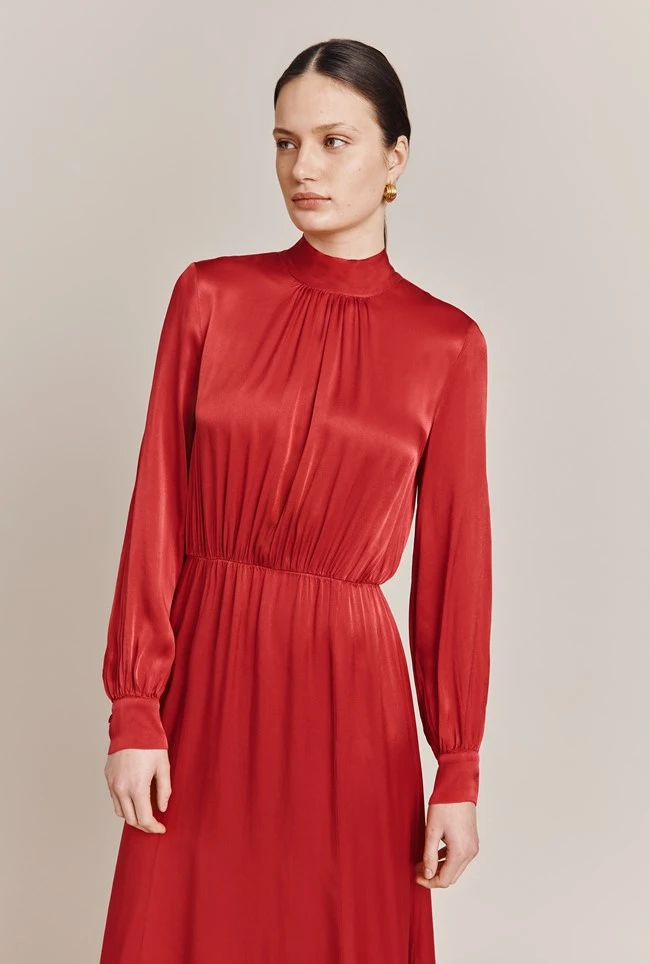 Miley Satin Midi Dress Carmine - Image 3