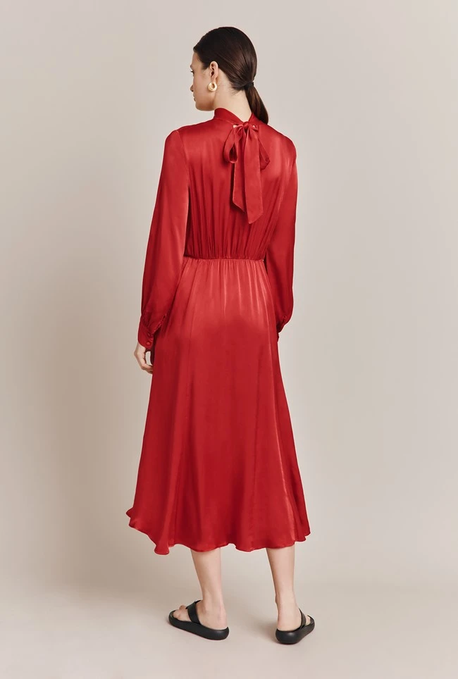 Miley Satin Midi Dress Carmine - Image 4