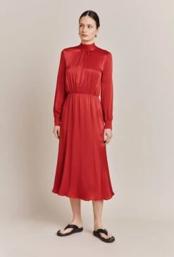Miley Satin Midi Dress Carmine