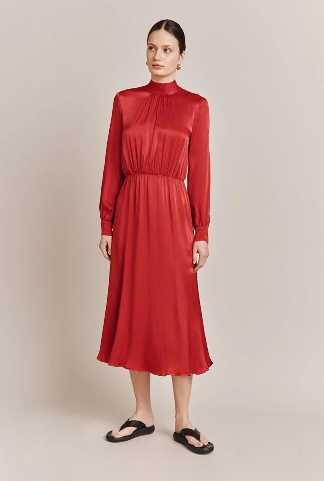 Miley Satin Midi Dress Carmine