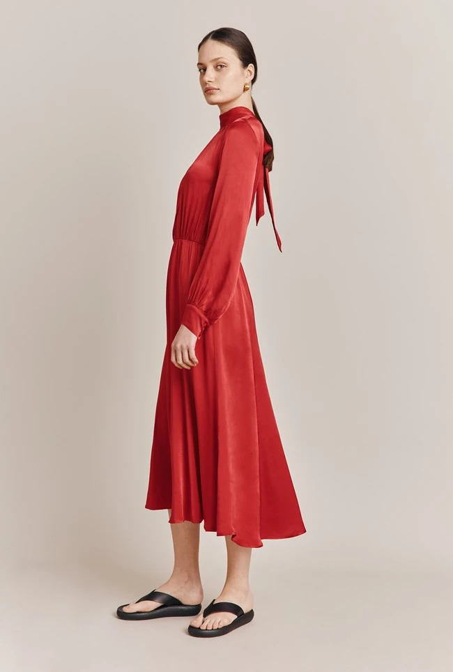 Miley Satin Midi Dress Carmine - Image 2
