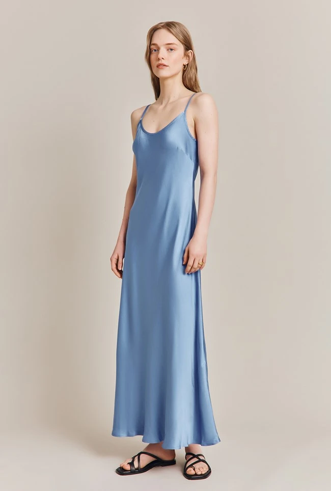 Joelle Satin Midi Dress Cornflower Blue - Image 3