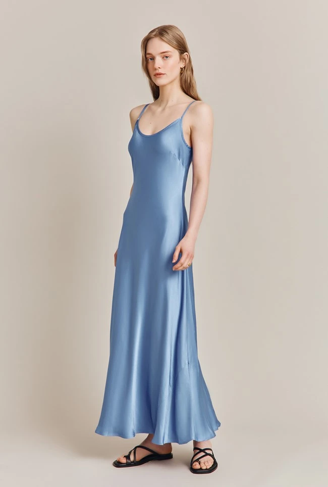 Joelle Satin Midi Dress Cornflower Blue