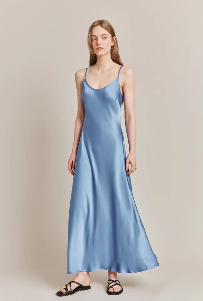 Joelle Satin Midi Dress Cornflower Blue - Image 4
