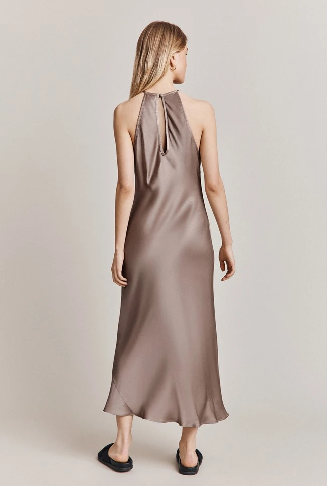Elsie Satin Midi Dress Mushroom - Image 4