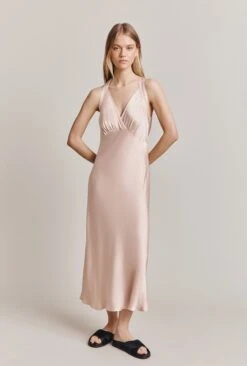 Lua Satin Midi Dress Oyster