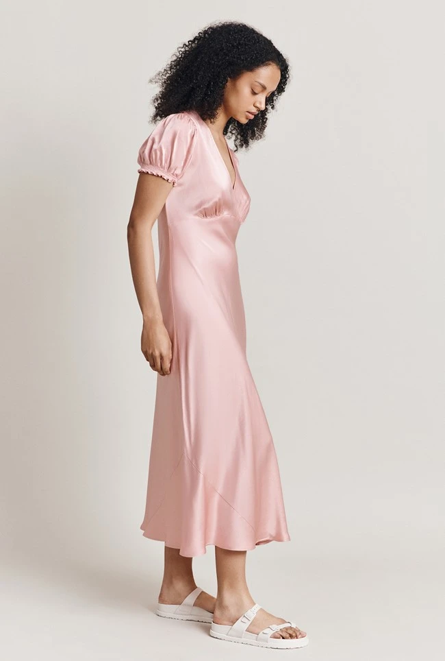 Clemence Satin Midi Dress Pink - Image 2