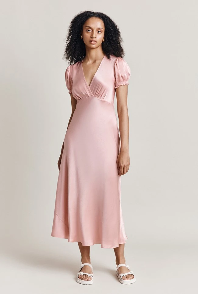 Clemence Satin Midi Dress Pink - Image 3