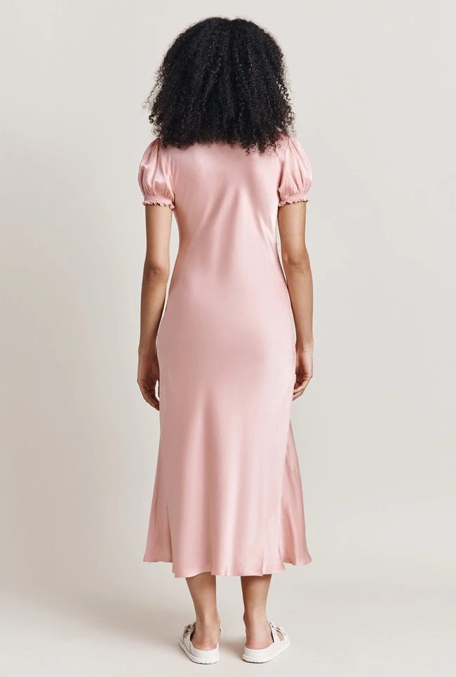Clemence Satin Midi Dress Pink - Image 4