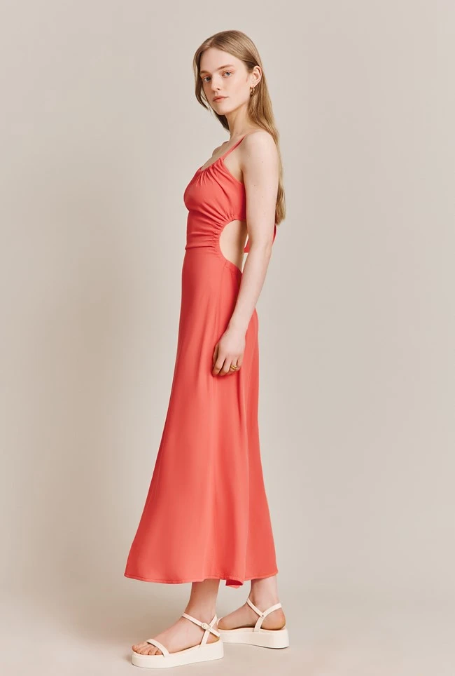 Sophie Crepe Midi Dress Coral - Image 2